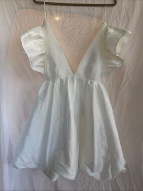 Lulu's White Ruffle-Sleeve Mini Dress
